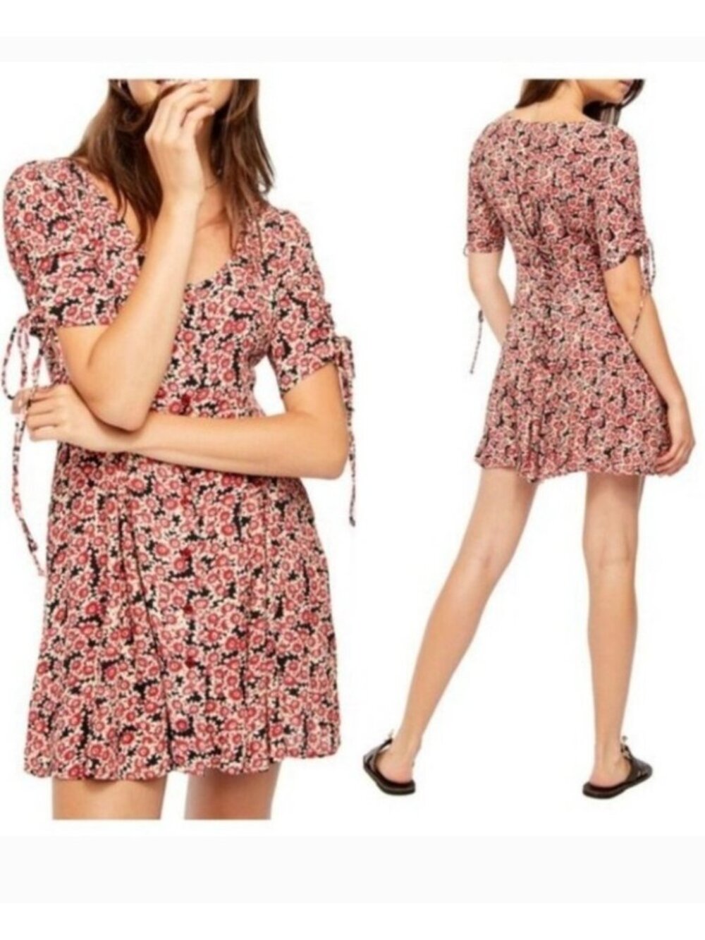 NEW $128 Free People Womens Size L Lace Up Corset Mini Dress Floral Fit Flare